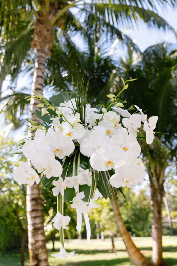 Tropical wedding bouquet and colorful florals at Naples Florida wedding