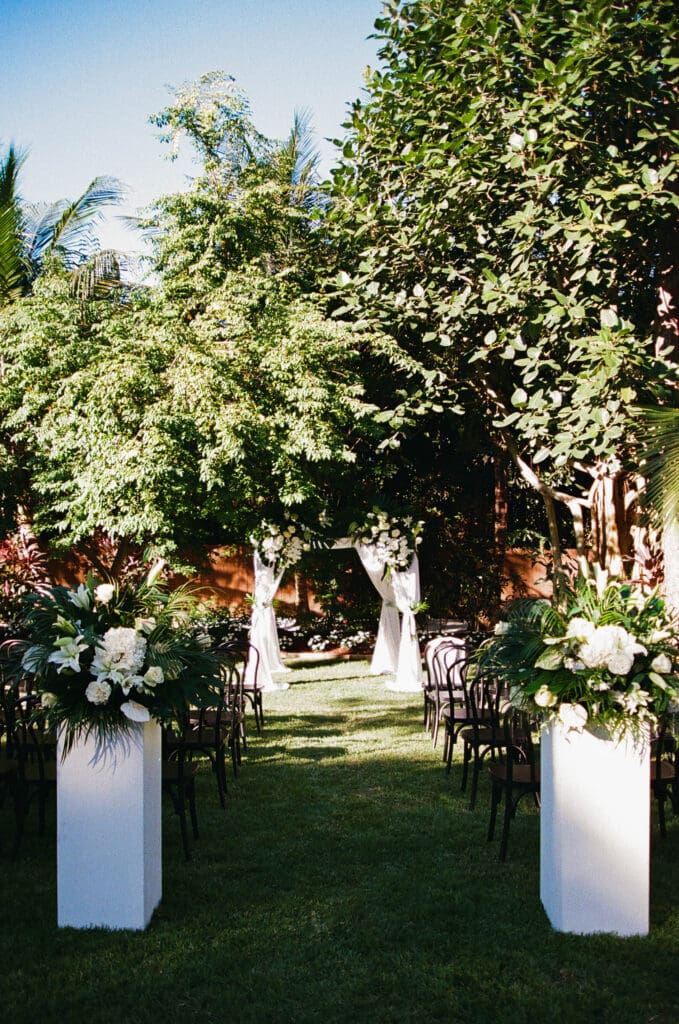 Wedding reception details surrounded by lush greenery in Naples Florida