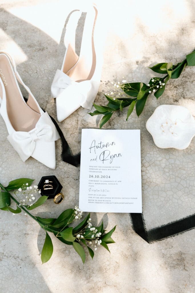 Wedding detail photos from Autumn and Ryan’s Venice Florida private residence wedding