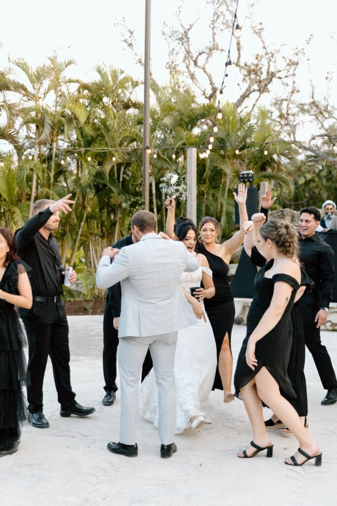 Outdoor wedding reception celebration at private residence in Venice Florida