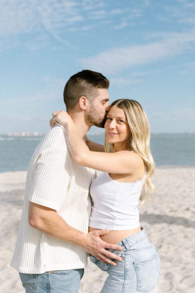 sanibel island beach maternity session palm trees coastal light