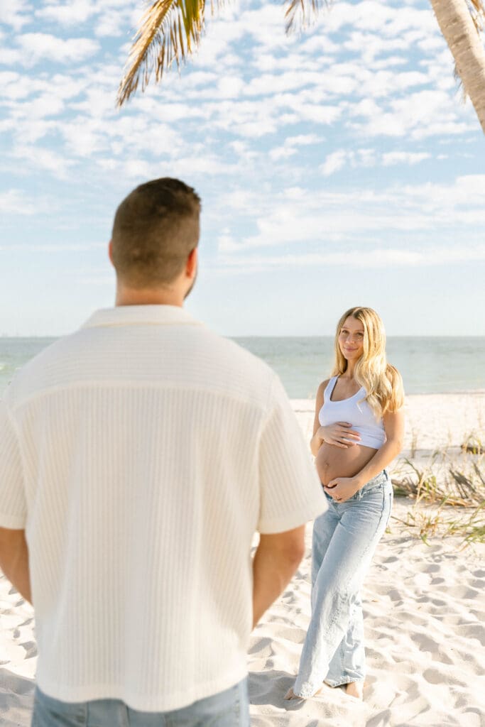 sanibel island beach maternity session palm trees coastal light